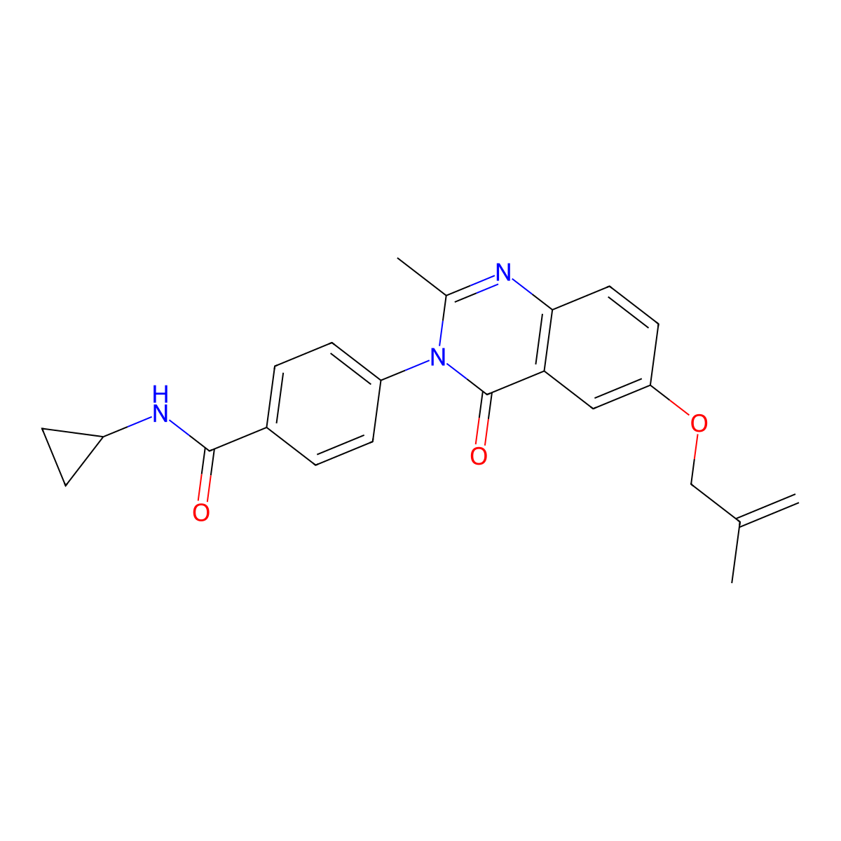 N-cyclopropyl-4-{2-methyl-6-[(2-methylprop-2-en-1-yl)oxy]-4-oxoquinazolin-3(4H)-yl}benzamide molecular structure, CAS 1040696-91-0