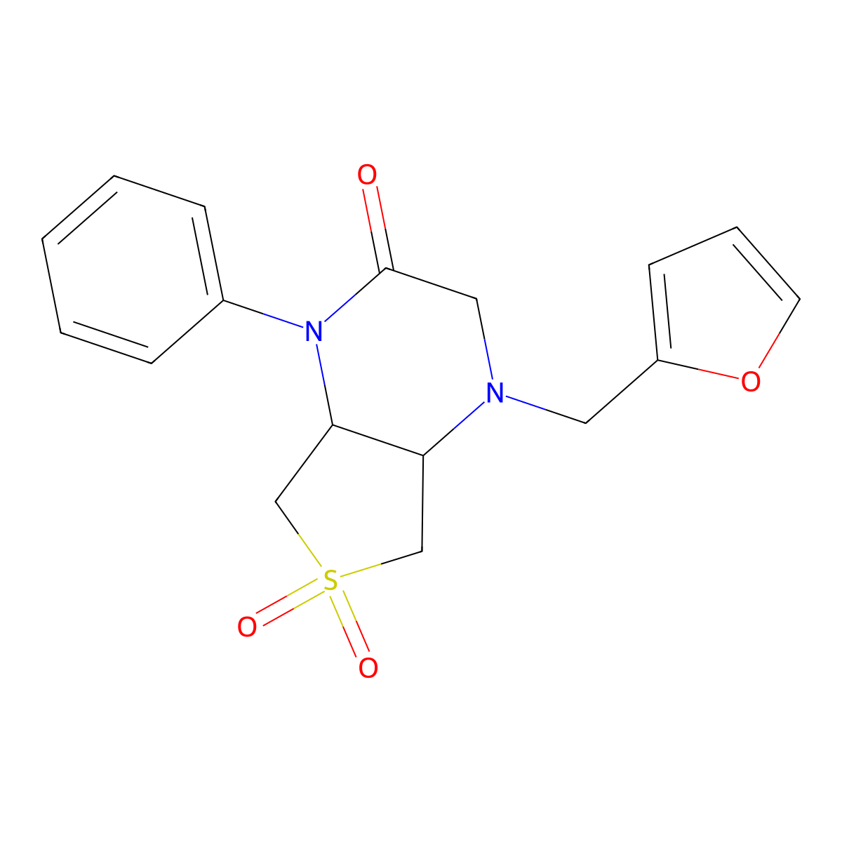 4-(furan-2-ylmethyl)-1-phenylhexahydrothieno[3,4-b]pyrazin-2(1H)-one 6,6-dioxide molecular structure, CAS 1040696-97-6