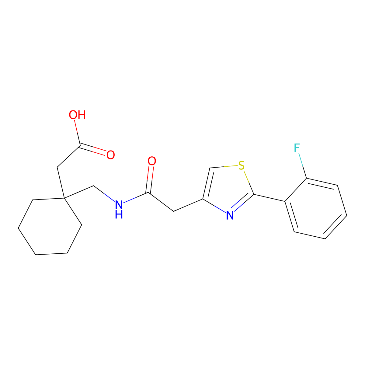 {1-[({[2-(2-Fluorophenyl)-1,3-thiazol-4-yl]acetyl}amino)methyl]cyclohexyl}acetic acid molecular structure, CAS 1040697-06-0