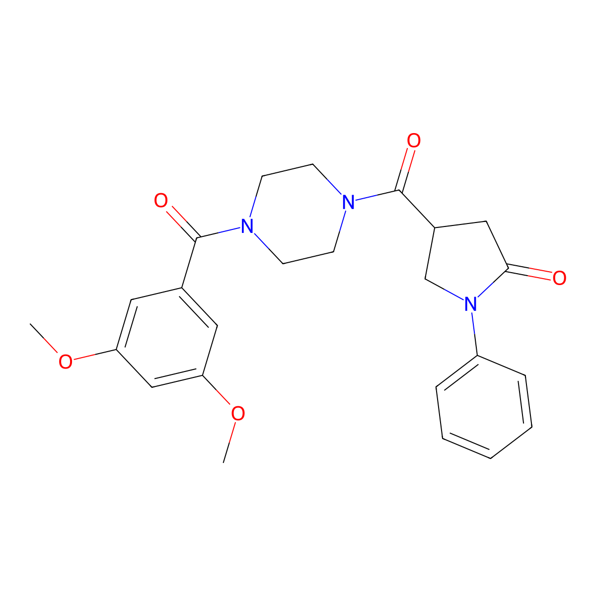 4-({4-[(3,5-Dimethoxyphenyl)carbonyl]piperazin-1-yl}carbonyl)-1-phenylpyrrolidin-2-one molecular structure, CAS 1040697-13-9