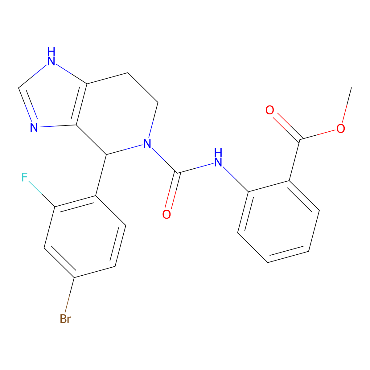 methyl 2-({[4-(4-bromo-2-fluorophenyl)-3,4,6,7-tetrahydro-5H-imidazo[4,5-c]pyridin-5-yl]carbonyl}amino)benzoate molecular structure, CAS 1040697-24-2