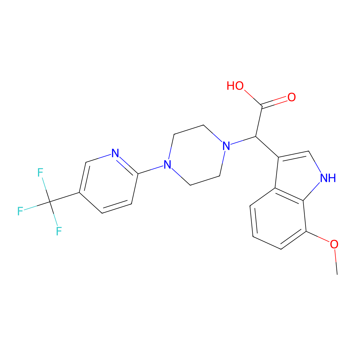 (7-methoxy-1H-indol-3-yl){4-[5-(trifluoromethyl)pyridin-2-yl]piperazin-1-yl}acetic acid molecular structure, CAS 1040697-75-3