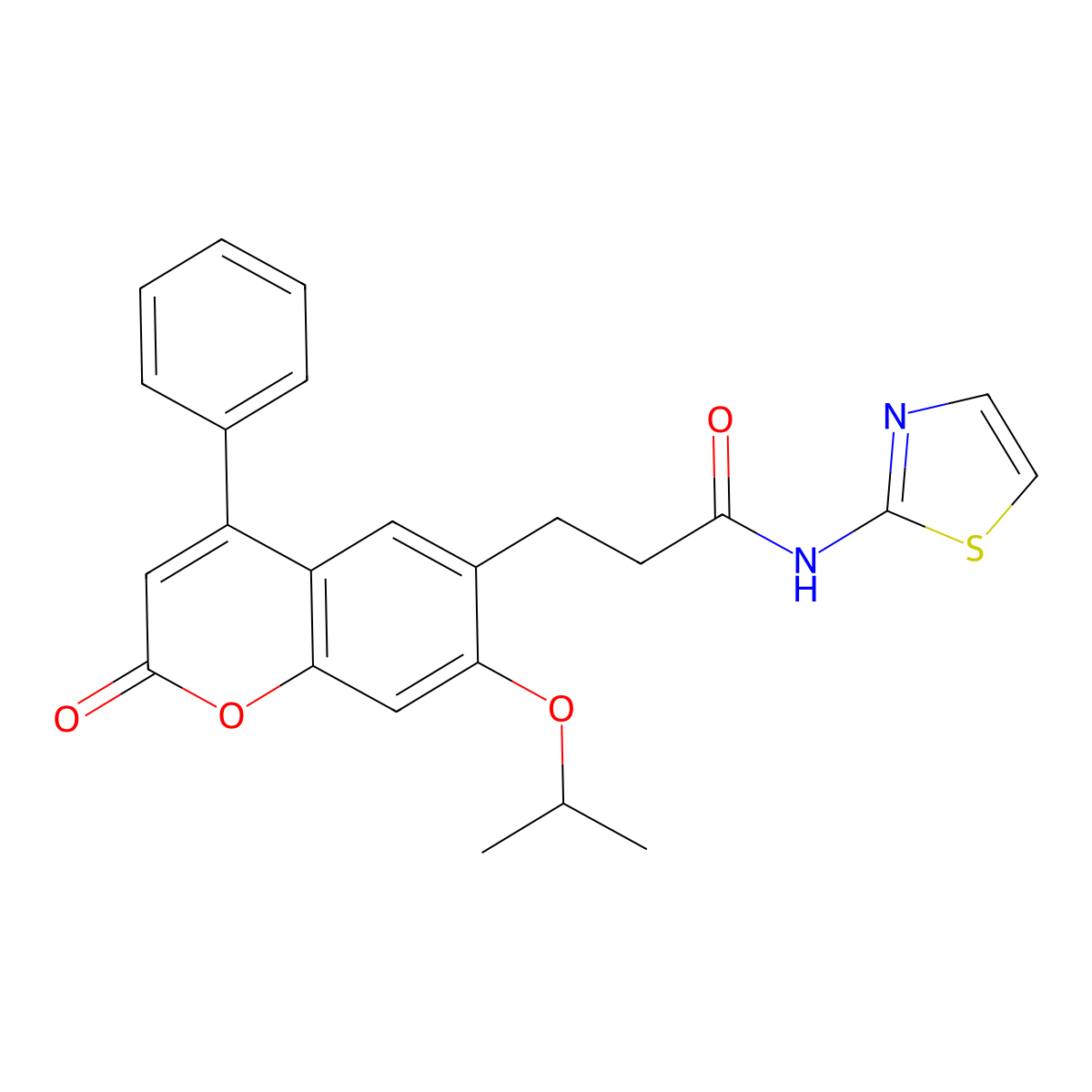 3-[2-oxo-4-phenyl-7-(propan-2-yloxy)-2H-chromen-6-yl]-N-(1,3-thiazol-2-yl)propanamide molecular structure, CAS 1040697-84-4