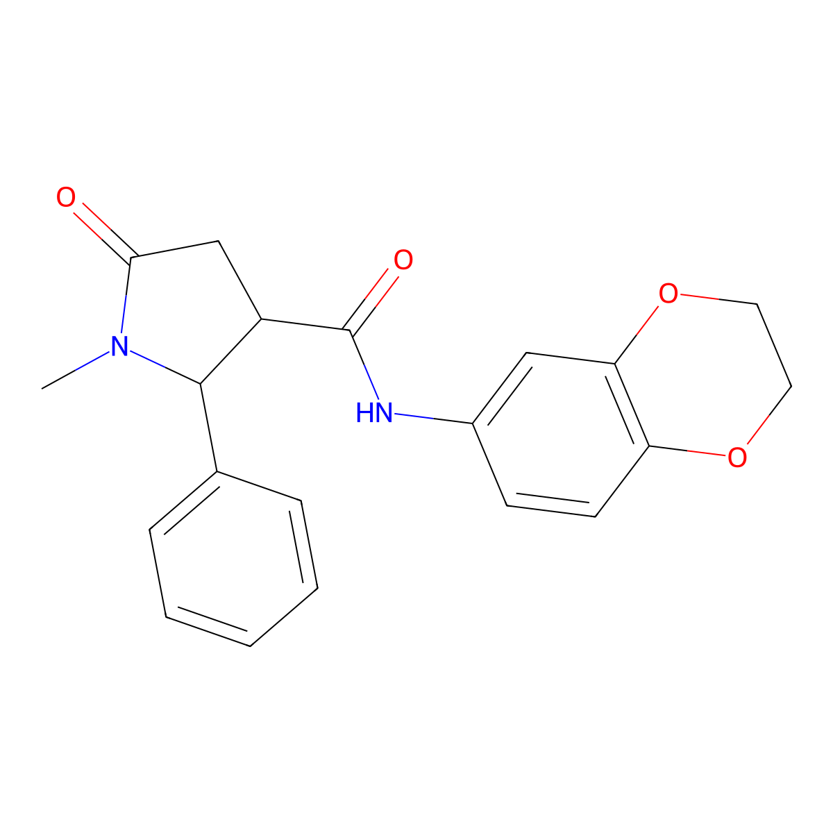 N-(2,3-dihydro-1,4-benzodioxin-6-yl)-1-methyl-5-oxo-2-phenylpyrrolidine-3-carboxamide molecular structure, CAS 1040698-35-8