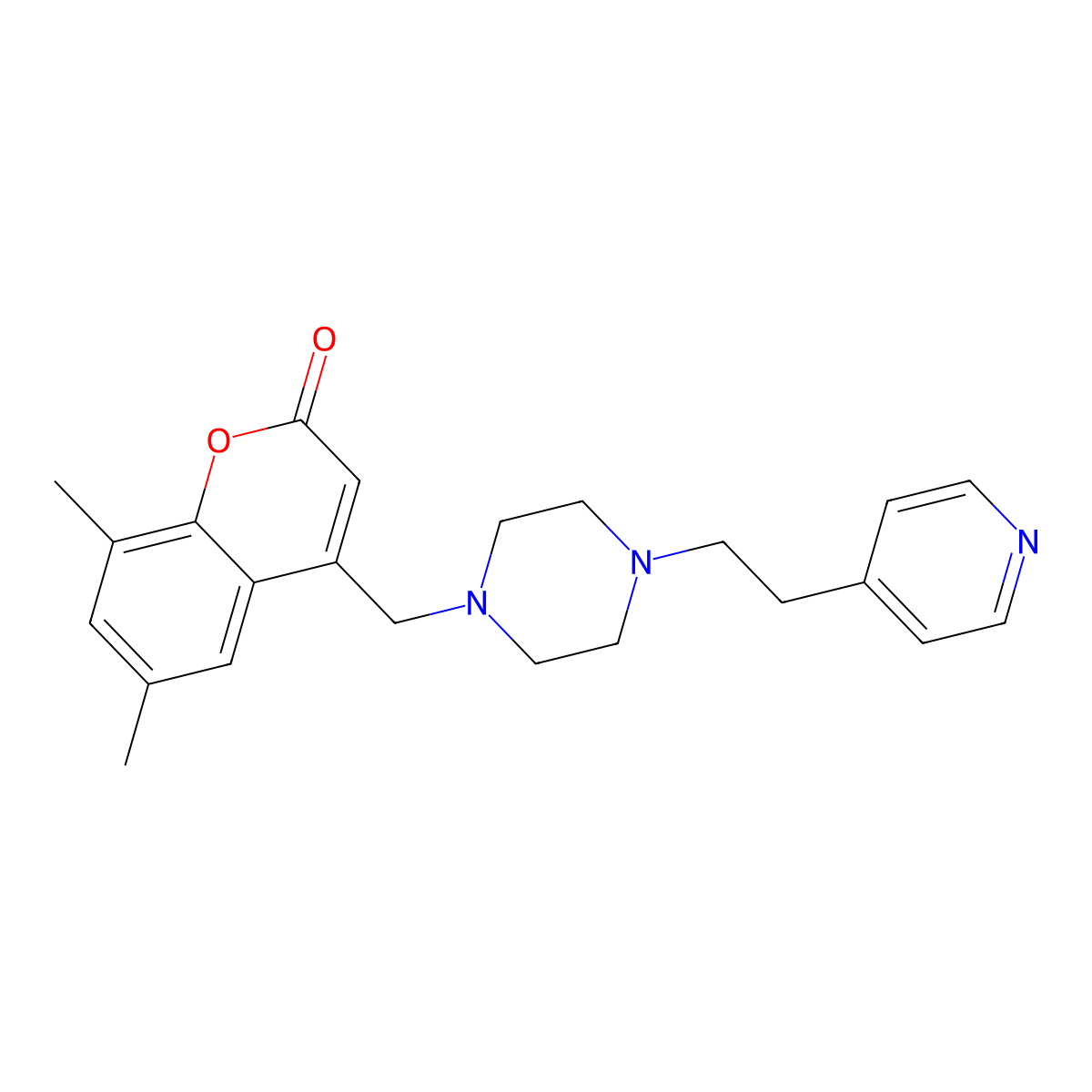 6,8-dimethyl-4-({4-[2-(pyridin-4-yl)ethyl]piperazin-1-yl}methyl)-2H-chromen-2-one molecular structure, CAS 1040698-73-4
