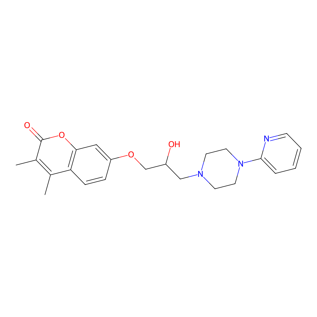 7-{2-hydroxy-3-[4-(pyridin-2-yl)piperazin-1-yl]propoxy}-3,4-dimethyl-2H-chromen-2-one molecular structure, CAS 1040698-81-4