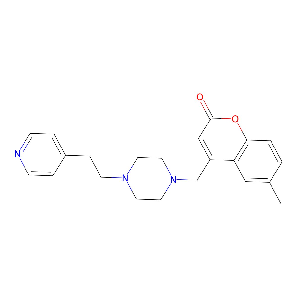 6-methyl-4-({4-[2-(pyridin-4-yl)ethyl]piperazin-1-yl}methyl)-2H-chromen-2-one molecular structure, CAS 1040699-48-6