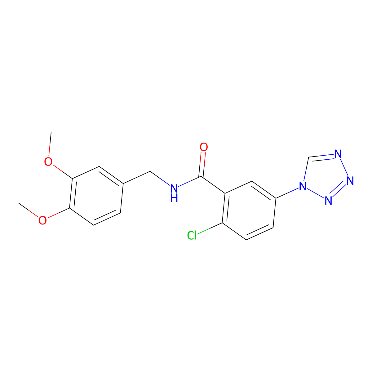 2-chloro-N-(3,4-dimethoxybenzyl)-5-(1H-tetrazol-1-yl)benzamide molecular structure, CAS 1040699-53-3