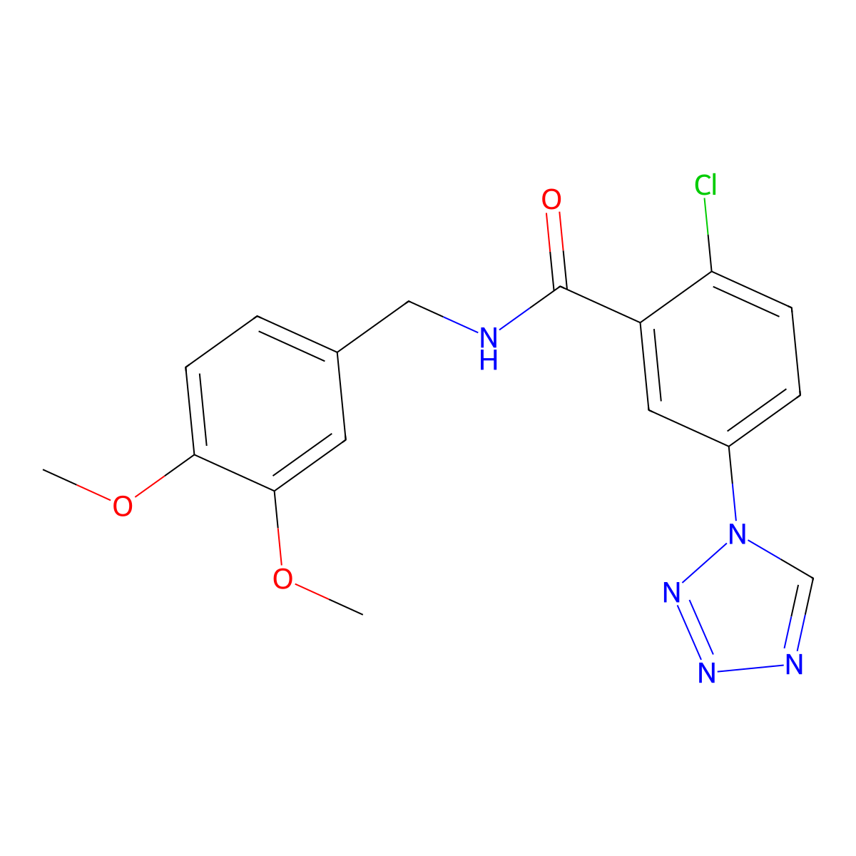 2-chloro-N-(3,4-dimethoxybenzyl)-5-(1H-tetrazol-1-yl)benzamide molecular structure, CAS 1040699-53-3