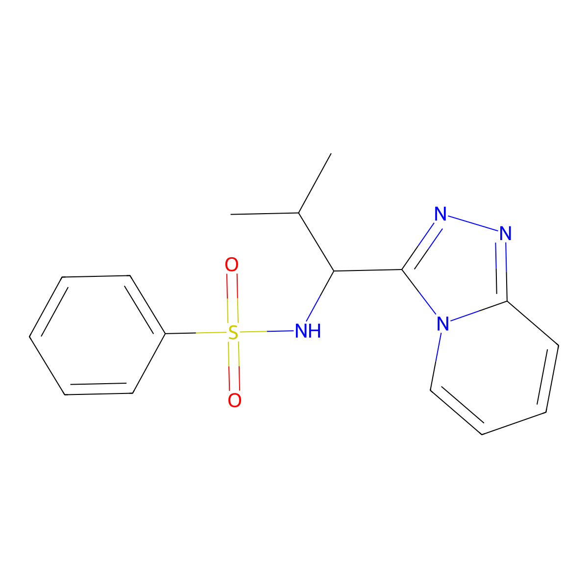 N-[2-methyl-1-([1,2,4]triazolo[4,3-a]pyridin-3-yl)propyl]benzenesulfonamide molecular structure, CAS 1040699-84-0