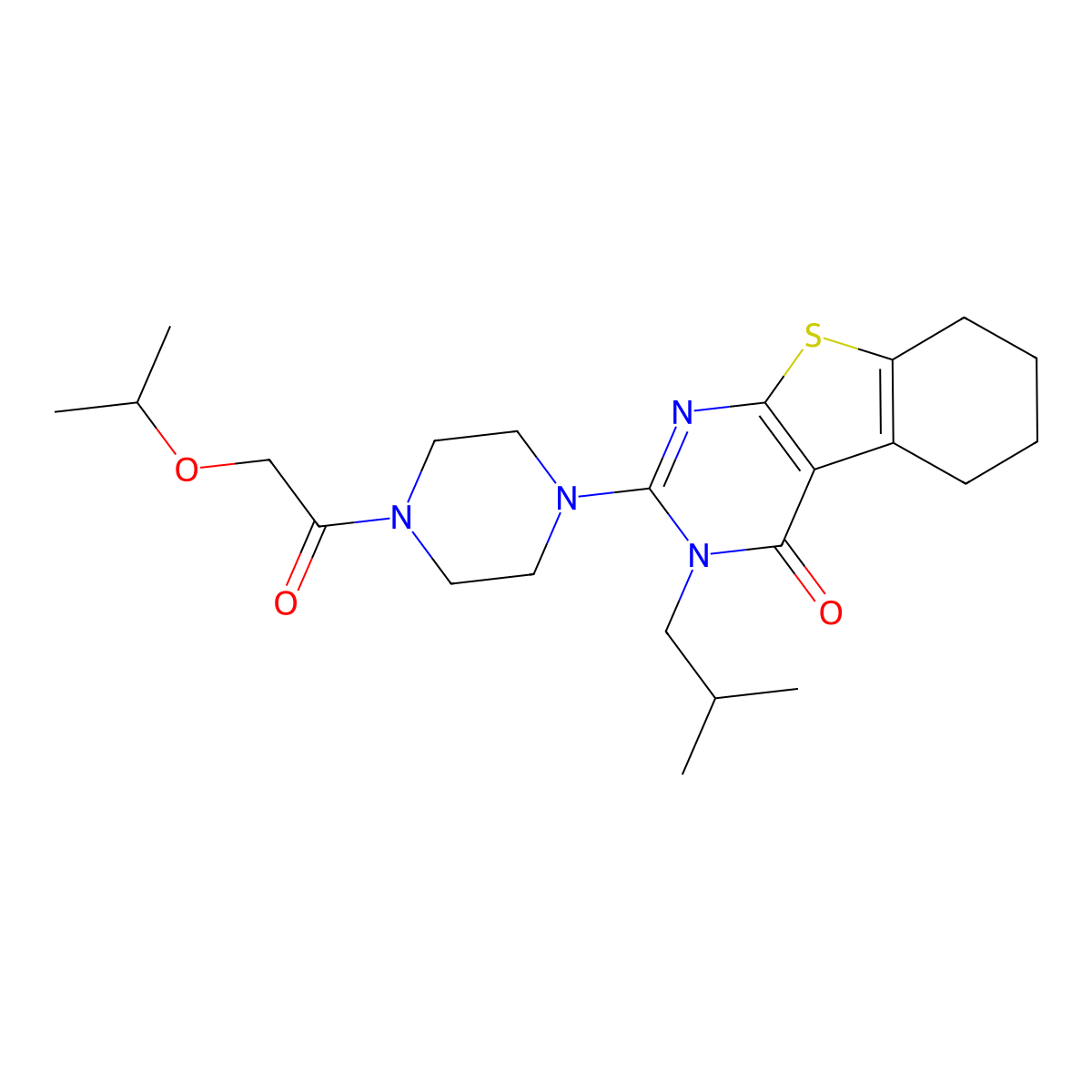 3-(2-methylpropyl)-2-{4-[(propan-2-yloxy)acetyl]piperazin-1-yl}-5,6,7,8-tetrahydro[1]benzothieno[2,3-d]pyrimidin-4(3H)-one molecular structure, CAS 1040699-86-2