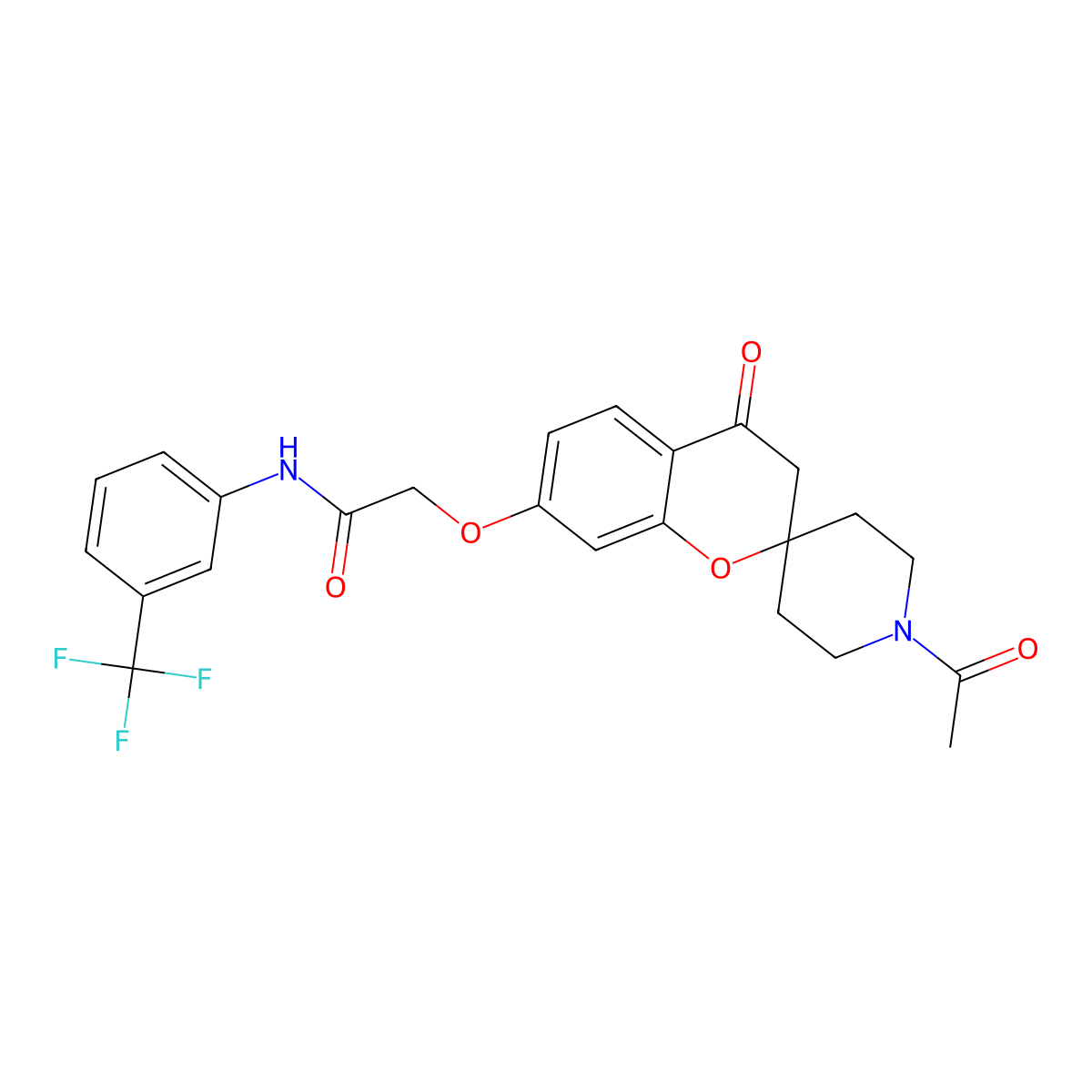 2-[(1'-acetyl-4-oxo-3,4-dihydrospiro[chromene-2,4'-piperidin]-7-yl)oxy]-N-[3-(trifluoromethyl)phenyl]acetamide molecular structure, CAS 1040700-81-9