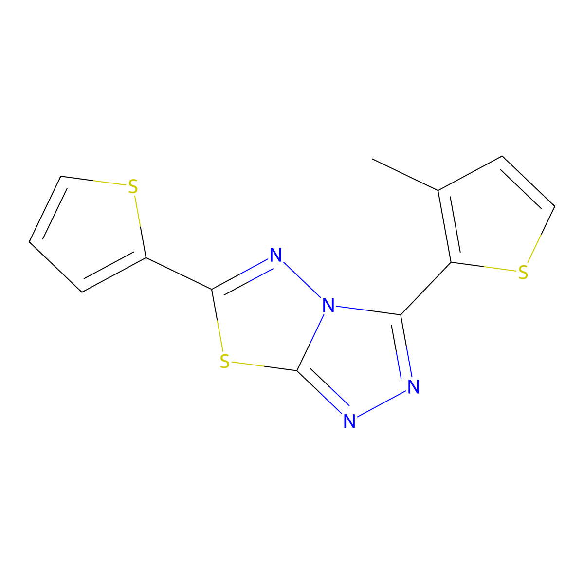3-(3-Methylthiophen-2-yl)-6-(thiophen-2-yl)[1,2,4]triazolo[3,4-b][1,3,4]thiadiazole molecular structure, CAS 1040701-43-6