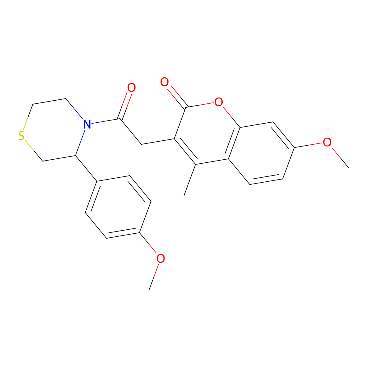 7-methoxy-3-{2-[3-(4-methoxyphenyl)thiomorpholin-4-yl]-2-oxoethyl}-4-methyl-2H-chromen-2-one molecular structure, CAS 1040701-70-9