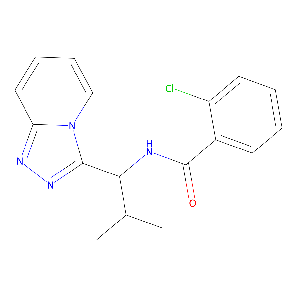 2-chloro-N-[2-methyl-1-([1,2,4]triazolo[4,3-a]pyridin-3-yl)propyl]benzamide molecular structure, CAS 1040701-99-2