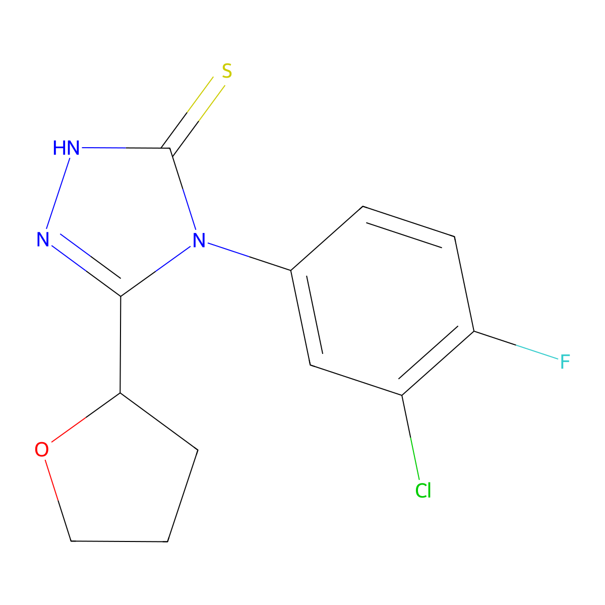 4-(3-Chloro-4-fluorophenyl)-5-(oxolan-2-yl)-1,2,4-triazole-3-thiol molecular structure, CAS 1040702-04-2