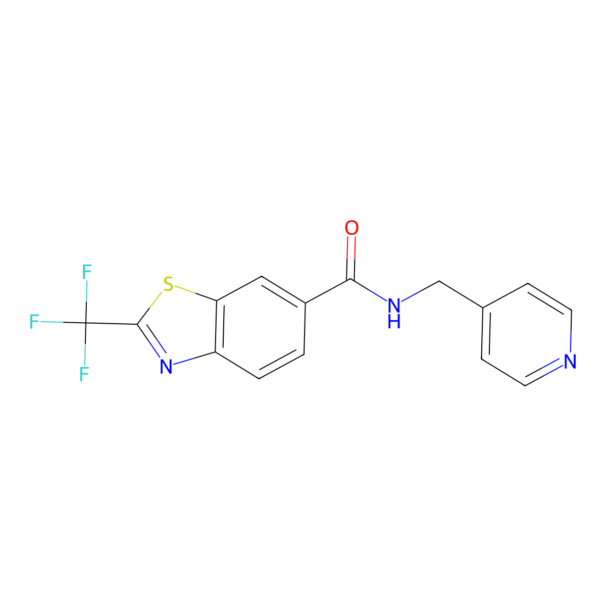 N-(pyridin-4-ylmethyl)-2-(trifluoromethyl)-1,3-benzothiazole-6-carboxamide molecular structure, CAS 1040702-22-4