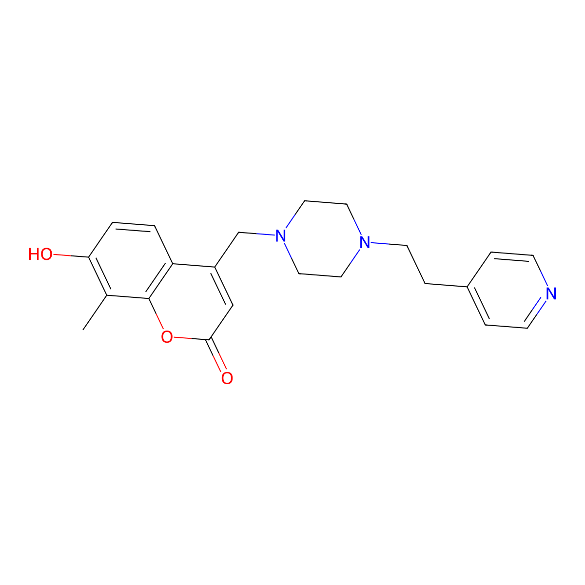 7-hydroxy-8-methyl-4-({4-[2-(pyridin-4-yl)ethyl]piperazin-1-yl}methyl)-2H-chromen-2-one molecular structure, CAS 1040702-33-7