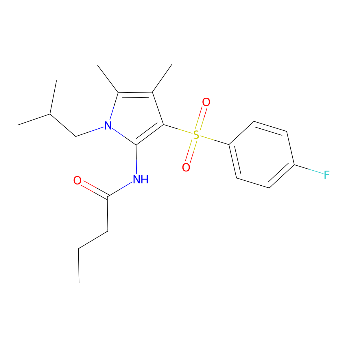 N-{3-[(4-fluorophenyl)sulfonyl]-4,5-dimethyl-1-(2-methylpropyl)-1H-pyrrol-2-yl}butanamide molecular structure, CAS 1040702-73-5