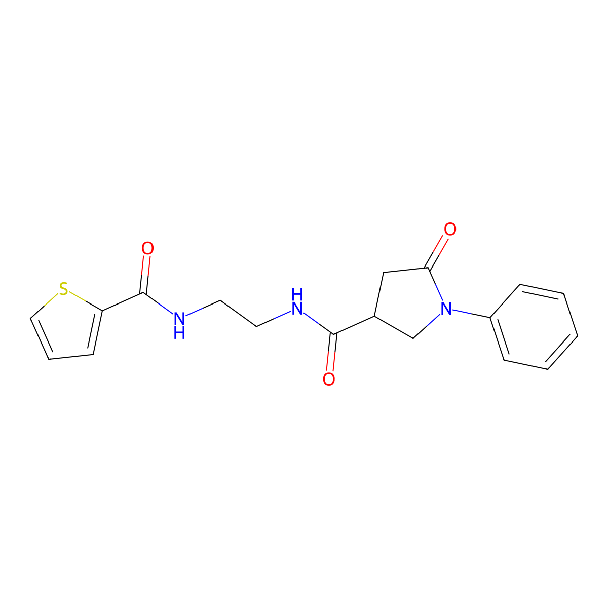 5-oxo-1-phenyl-N-{2-[(thiophen-2-ylcarbonyl)amino]ethyl}pyrrolidine-3-carboxamide molecular structure, CAS 1040702-79-1