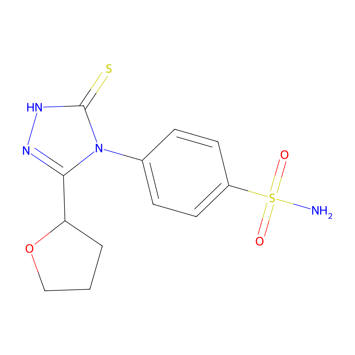4-[3-(Oxolan-2-yl)-5-sulfanyl-1,2,4-triazol-4-yl]benzenesulfonamide molecular structure, CAS 1040703-08-9