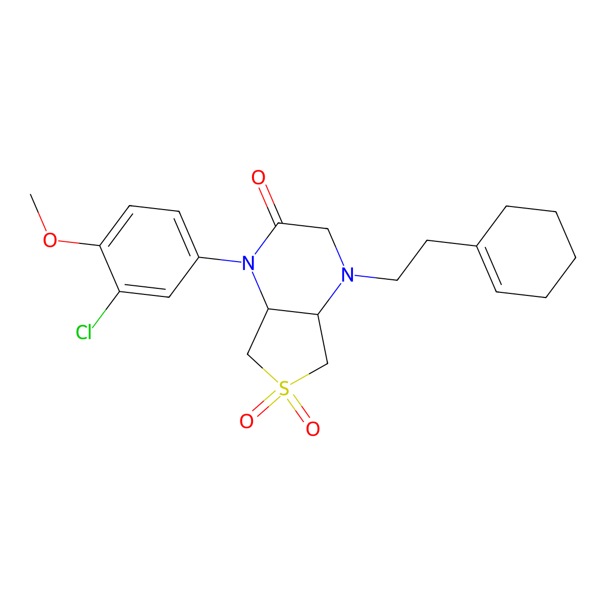 1-(3-chloro-4-methoxyphenyl)-4-(2-(cyclohex-1-en-1-yl)ethyl)hexahydrothieno[3,4-b]pyrazin-2(1H)-one 6,6-dioxide molecular structure, CAS 1040703-61-4