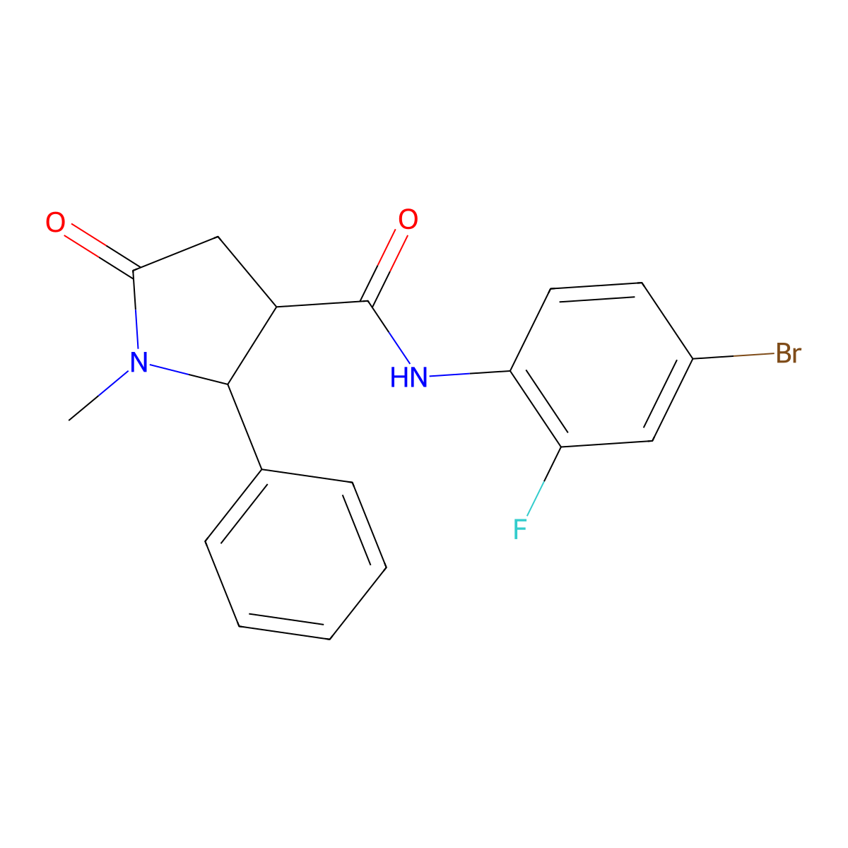 N-(4-bromo-2-fluorophenyl)-1-methyl-5-oxo-2-phenylpyrrolidine-3-carboxamide molecular structure, CAS 1040703-69-2