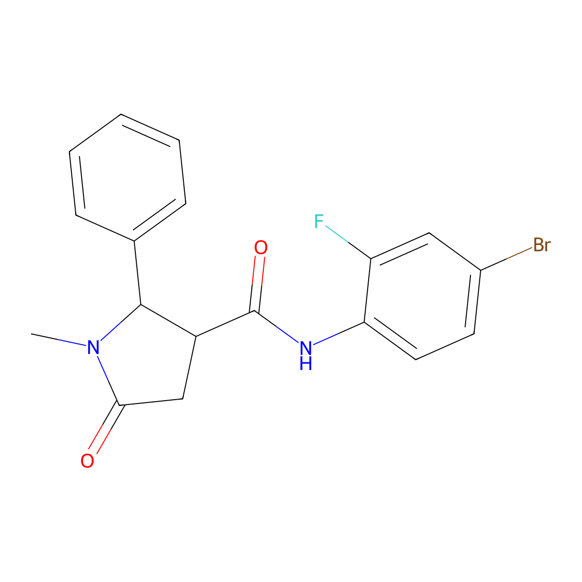 N-(4-bromo-2-fluorophenyl)-1-methyl-5-oxo-2-phenylpyrrolidine-3-carboxamide molecular structure, CAS 1040703-69-2