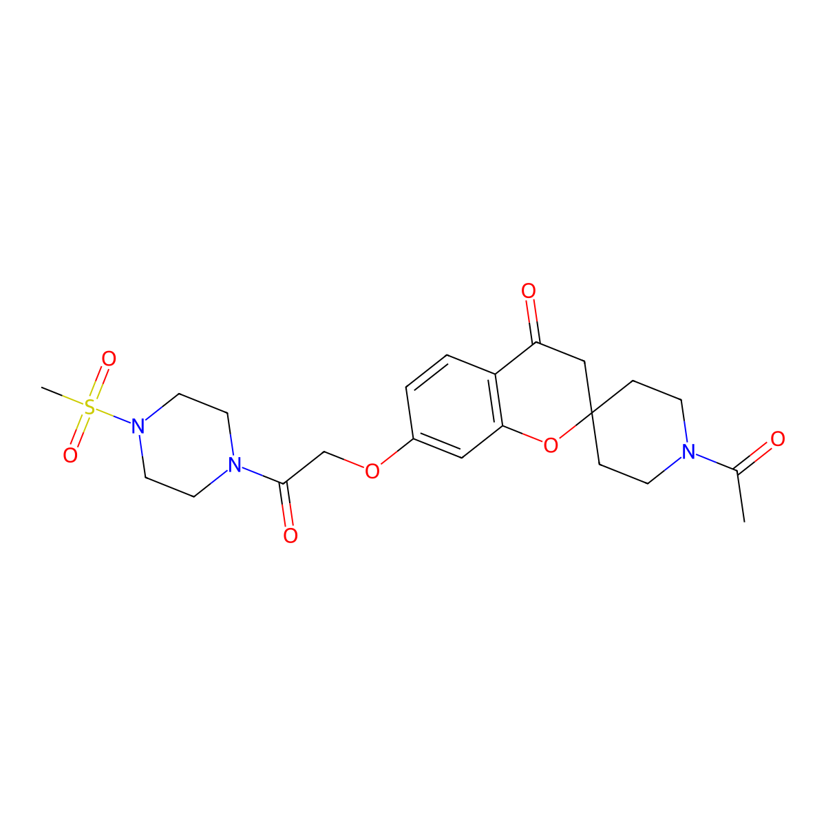 1'-acetyl-7-{2-[4-(methylsulfonyl)piperazin-1-yl]-2-oxoethoxy}spiro[chromene-2,4'-piperidin]-4(3H)-one molecular structure, CAS 1040703-74-9