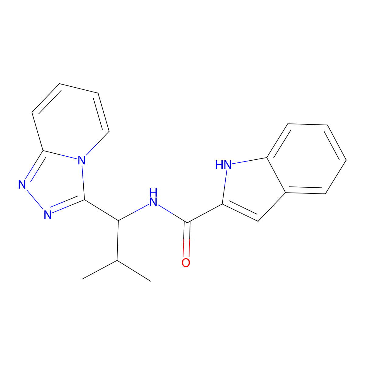 N-[2-methyl-1-([1,2,4]triazolo[4,3-a]pyridin-3-yl)propyl]-1H-indole-2-carboxamide molecular structure, CAS 1040704-00-4