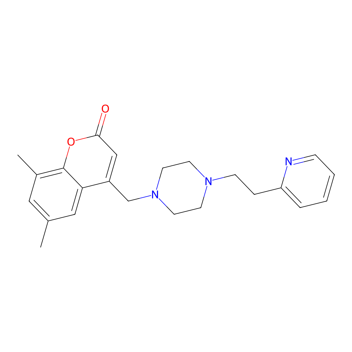 6,8-dimethyl-4-({4-[2-(pyridin-2-yl)ethyl]piperazin-1-yl}methyl)-2H-chromen-2-one molecular structure, CAS 1040704-02-6