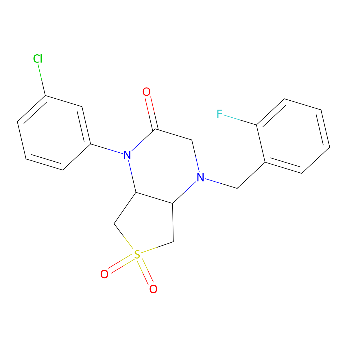 1-(3-chlorophenyl)-4-(2-fluorobenzyl)hexahydrothieno[3,4-b]pyrazin-2(1H)-one 6,6-dioxide molecular structure, CAS 1040704-44-6