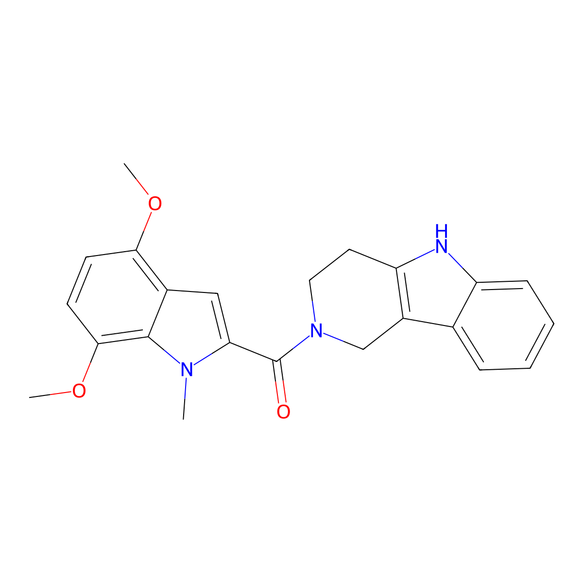 (4,7-dimethoxy-1-methyl-1H-indol-2-yl)(1,3,4,5-tetrahydro-2H-pyrido[4,3-b]indol-2-yl)methanone molecular structure, CAS 1040704-49-1
