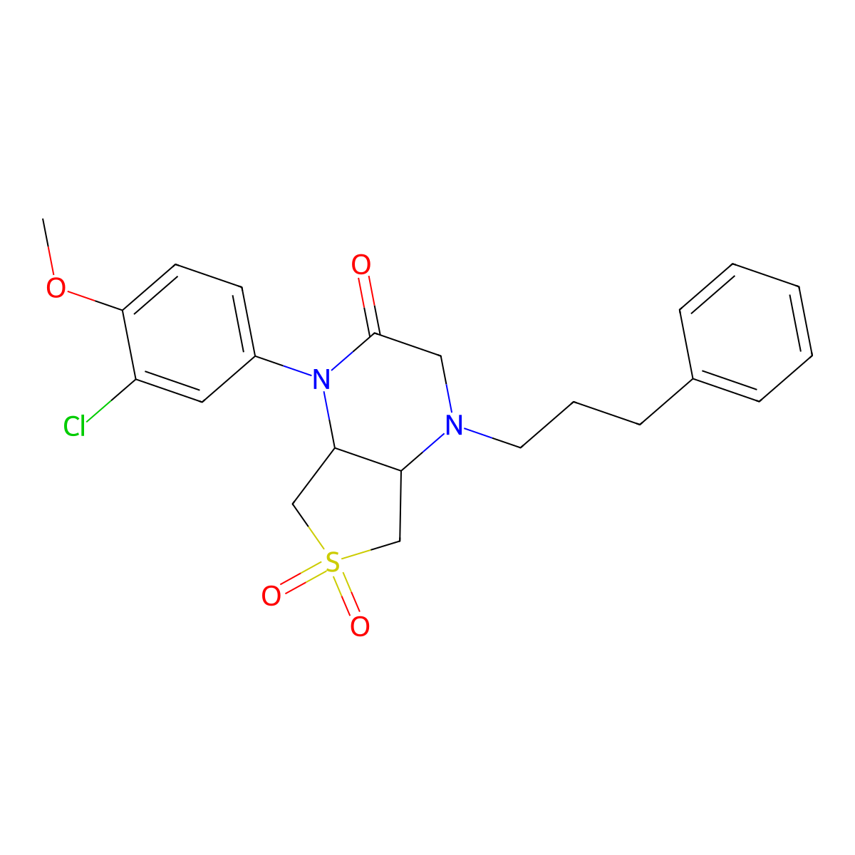 1-(3-chloro-4-methoxyphenyl)-4-(3-phenylpropyl)hexahydrothieno[3,4-b]pyrazin-2(1H)-one 6,6-dioxide molecular structure, CAS 1040704-60-6
