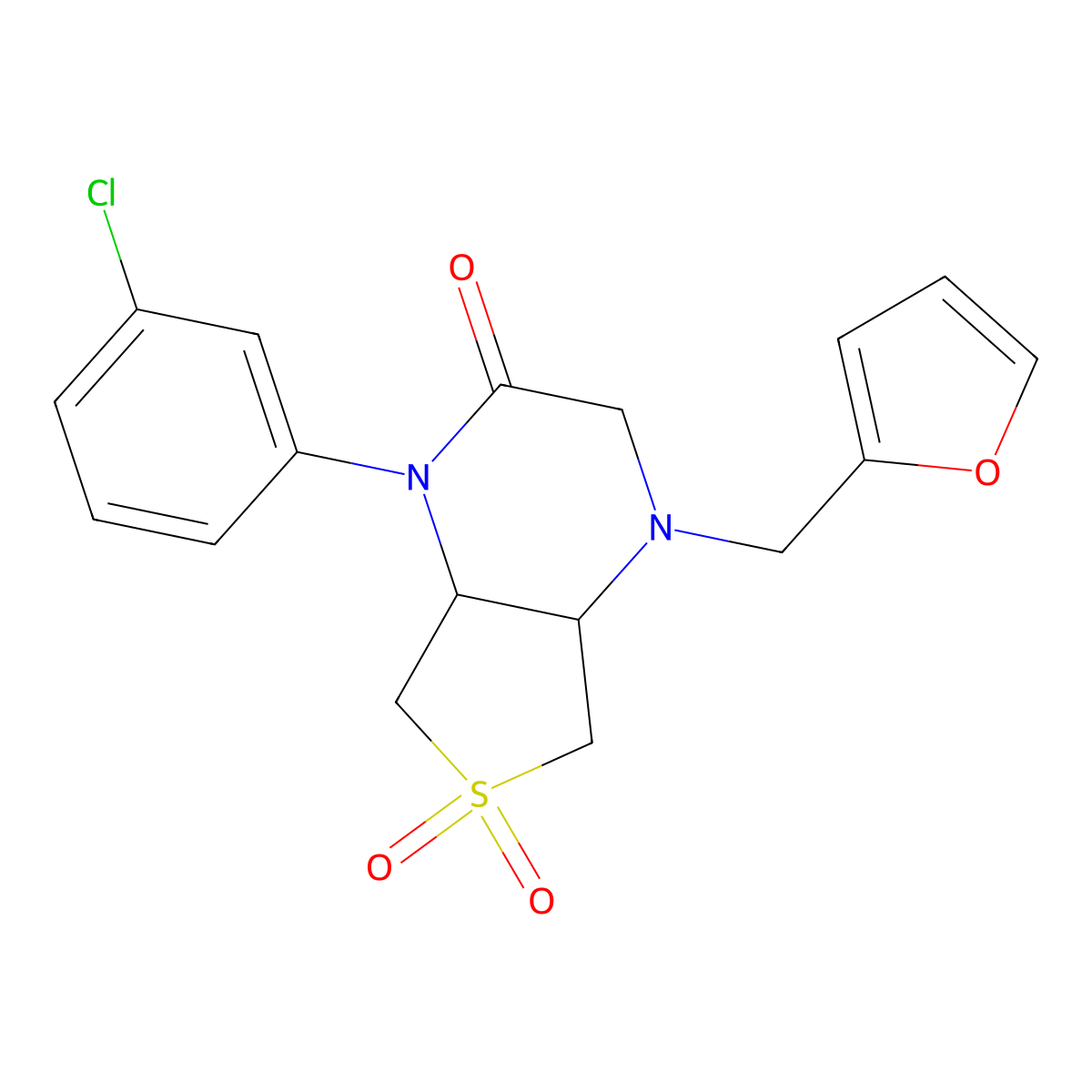 1-(3-chlorophenyl)-4-(furan-2-ylmethyl)hexahydrothieno[3,4-b]pyrazin-2(1H)-one 6,6-dioxide molecular structure, CAS 1040704-74-2