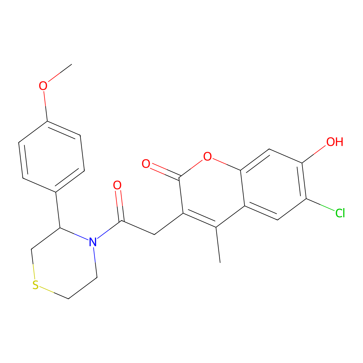 6-chloro-7-hydroxy-3-{2-[3-(4-methoxyphenyl)thiomorpholin-4-yl]-2-oxoethyl}-4-methyl-2H-chromen-2-one molecular structure, CAS 1040704-84-4