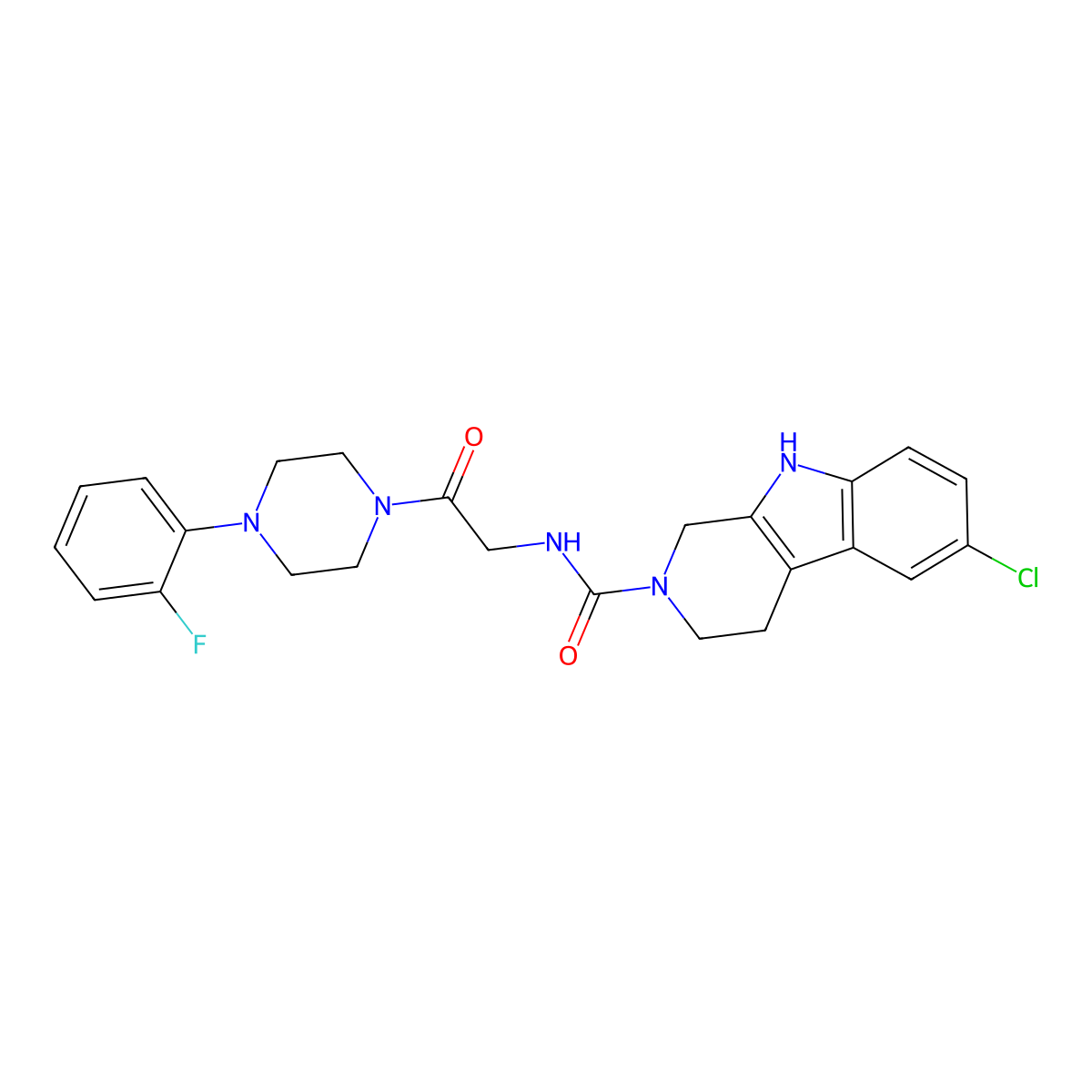 6-chloro-N-{2-[4-(2-fluorophenyl)piperazin-1-yl]-2-oxoethyl}-1,3,4,9-tetrahydro-2H-beta-carboline-2-carboxamide molecular structure, CAS 1040705-38-1