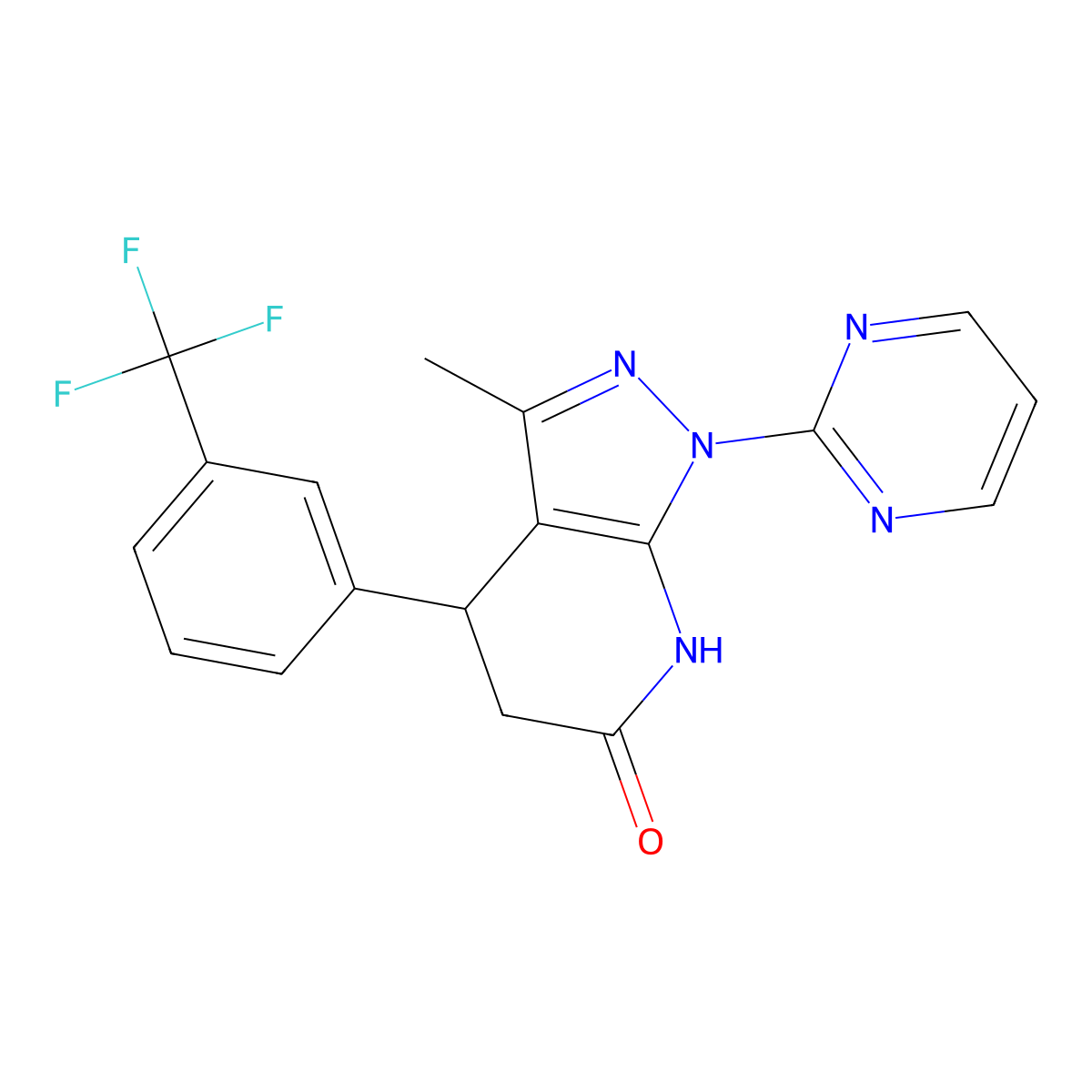 3-methyl-1-(pyrimidin-2-yl)-4-[3-(trifluoromethyl)phenyl]-4,5-dihydro-1H-pyrazolo[3,4-b]pyridin-6-ol molecular structure, CAS 1040705-43-8