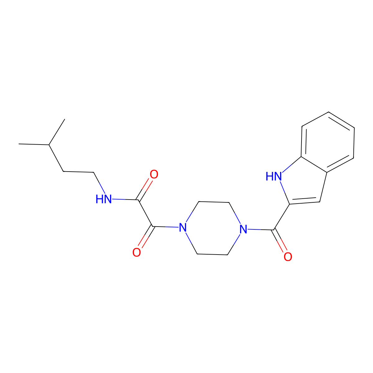 2-[4-(1H-indol-2-ylcarbonyl)piperazin-1-yl]-N-(3-methylbutyl)-2-oxoacetamide molecular structure, CAS 1040705-55-2