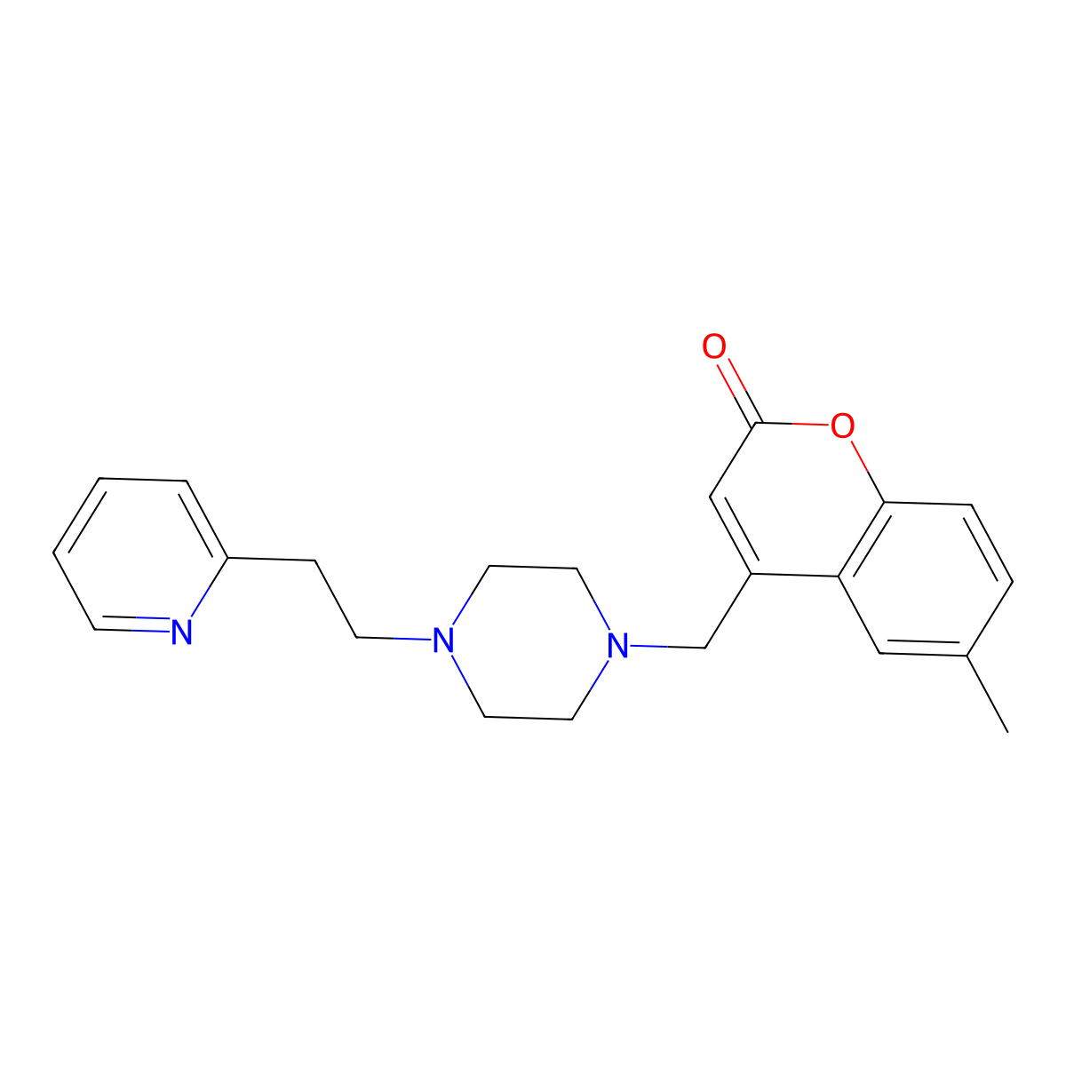 6-methyl-4-({4-[2-(pyridin-2-yl)ethyl]piperazin-1-yl}methyl)-2H-chromen-2-one molecular structure, CAS 1040705-57-4