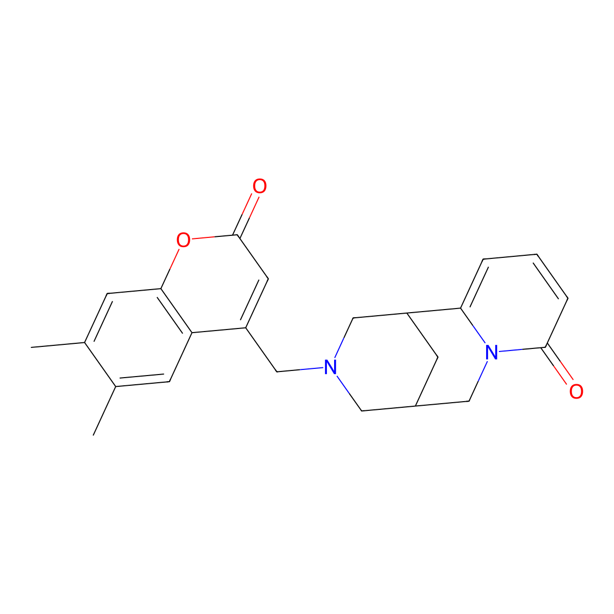 3-((6,7-dimethyl-2-oxo-2H-chromen-4-yl)methyl)-3,4,5,6-tetrahydro-1H-1,5-methanopyrido[1,2-a][1,5]diazocin-8(2H)-one molecular structure, CAS 1040705-61-0