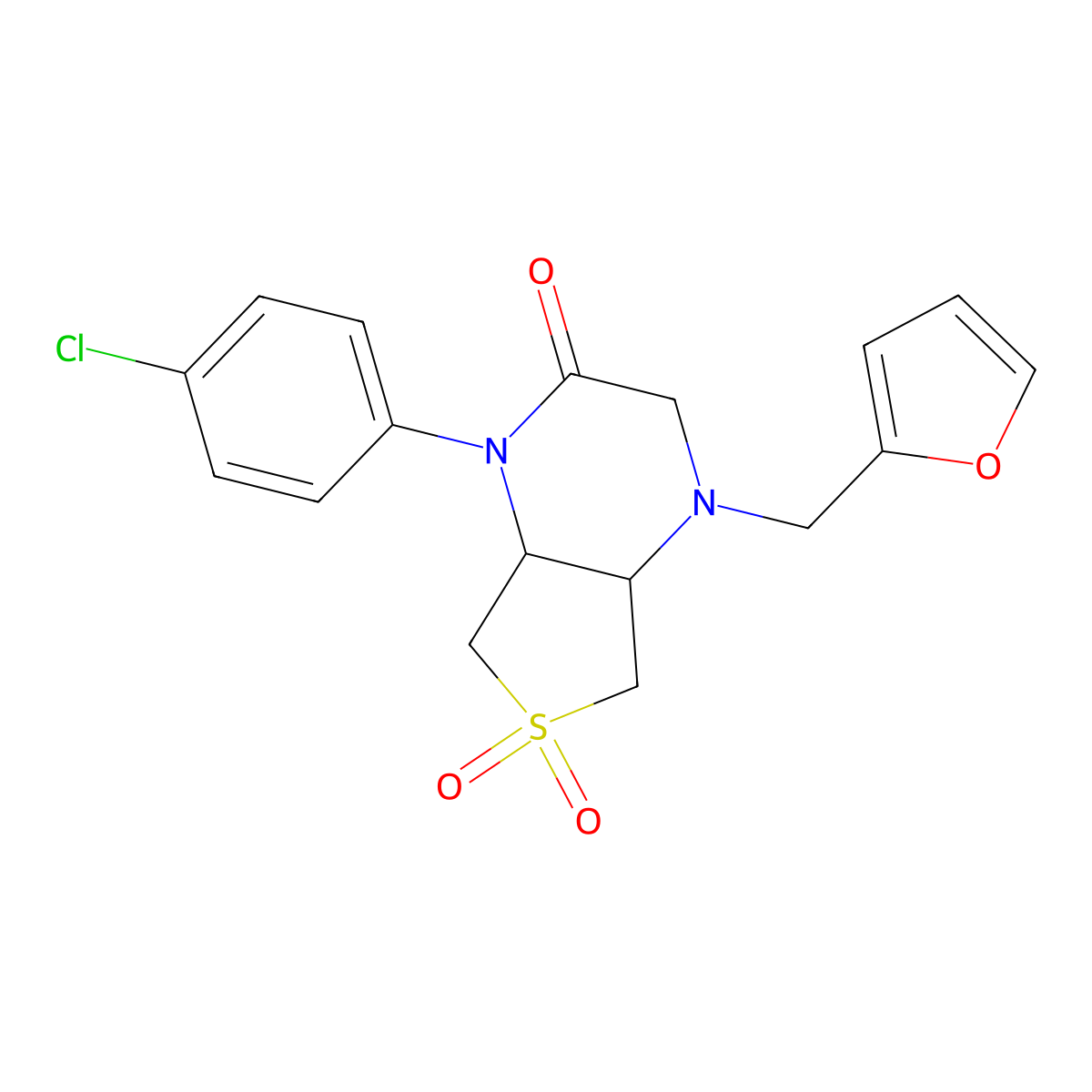 1-(4-chlorophenyl)-4-(furan-2-ylmethyl)hexahydrothieno[3,4-b]pyrazin-2(1H)-one 6,6-dioxide molecular structure, CAS 1040705-79-0