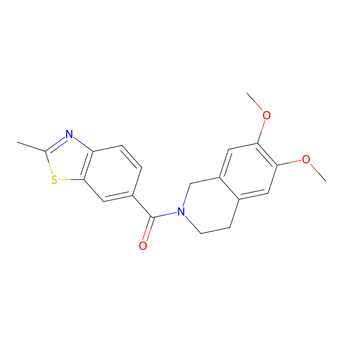 (6,7-dimethoxy-3,4-dihydroisoquinolin-2(1H)-yl)(2-methyl-1,3-benzothiazol-6-yl)methanone molecular structure, CAS 1040705-80-3