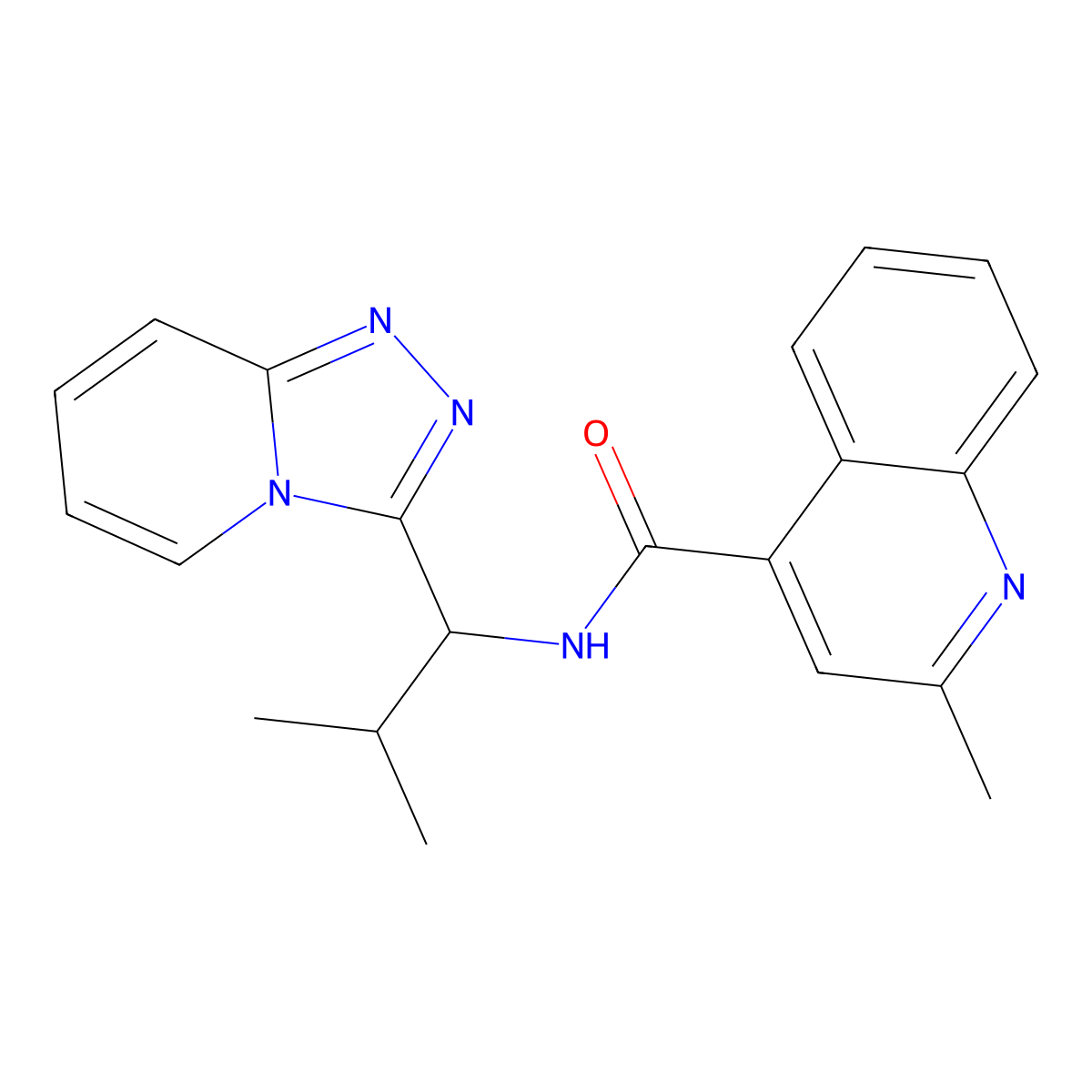 2-methyl-N-[2-methyl-1-([1,2,4]triazolo[4,3-a]pyridin-3-yl)propyl]quinoline-4-carboxamide molecular structure, CAS 1040707-30-9