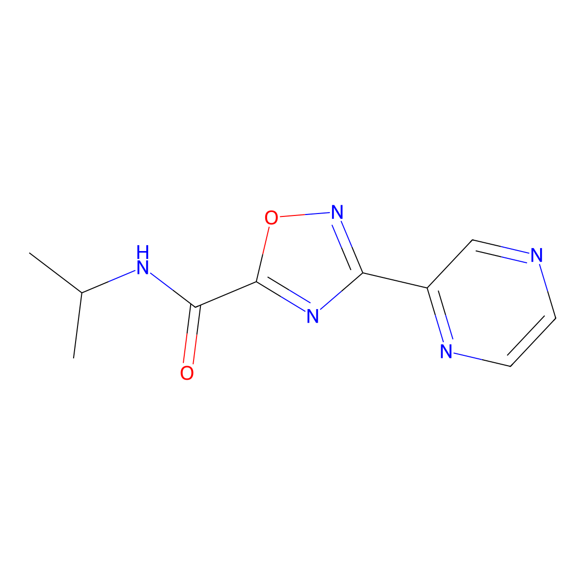 N-isopropyl-3-(pyrazin-2-yl)-1,2,4-oxadiazole-5-carboxamide molecular structure, CAS 1040707-42-3