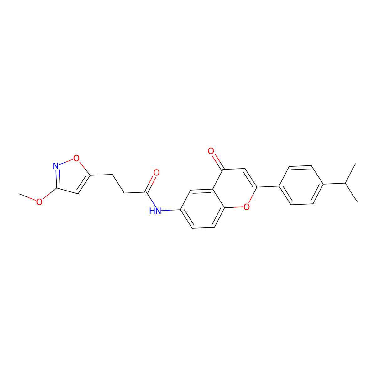 3-(3-methoxy-1,2-oxazol-5-yl)-N-{4-oxo-2-[4-(propan-2-yl)phenyl]-4H-chromen-6-yl}propanamide molecular structure, CAS 1040707-82-1