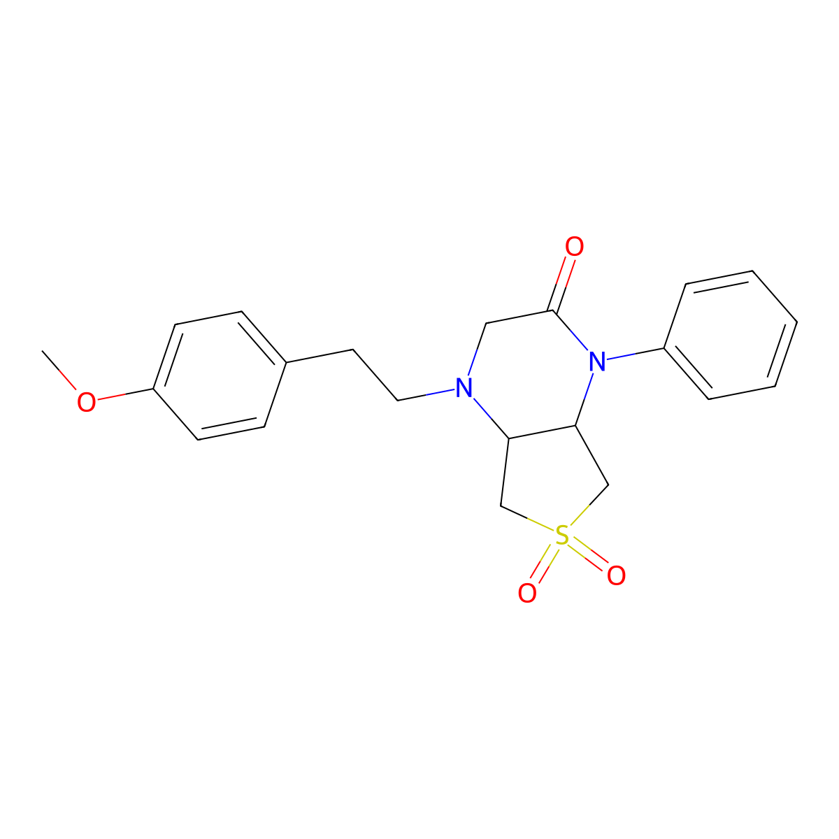 4-(4-methoxyphenethyl)-1-phenylhexahydrothieno[3,4-b]pyrazin-2(1H)-one 6,6-dioxide molecular structure, CAS 1040708-08-4