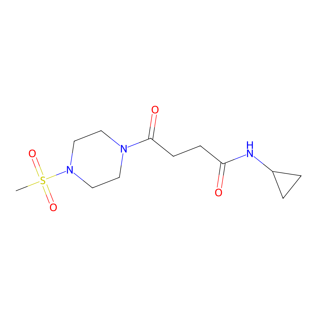 N-cyclopropyl-4-(4-(methylsulfonyl)piperazin-1-yl)-4-oxobutanamide molecular structure, CAS 1040708-11-9