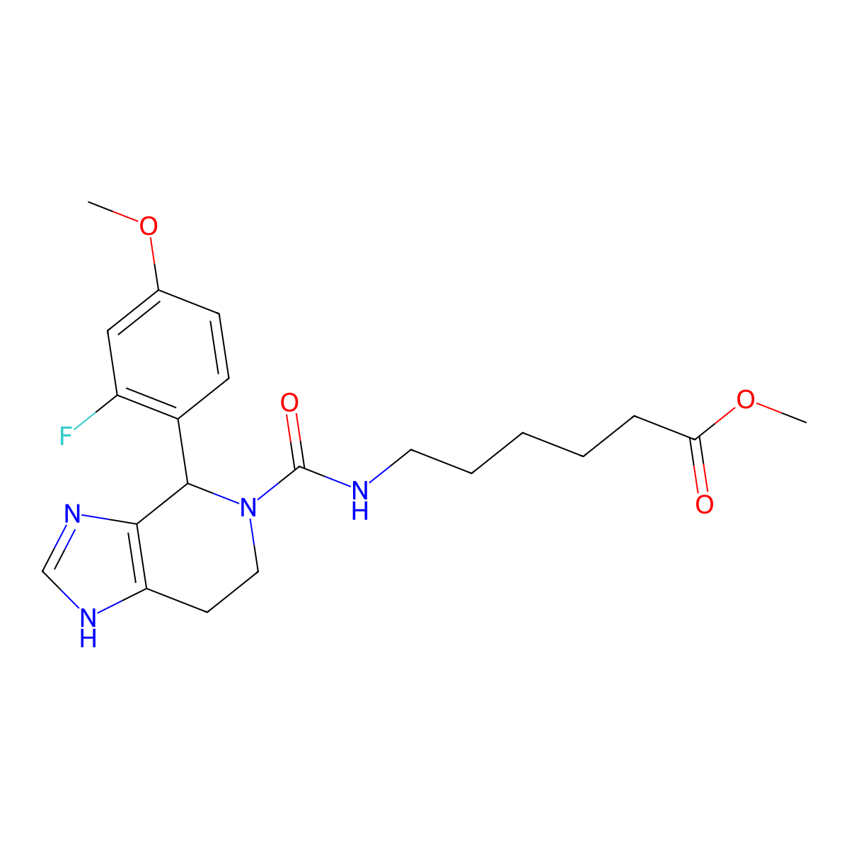 methyl 6-({[4-(2-fluoro-4-methoxyphenyl)-1,4,6,7-tetrahydro-5H-imidazo[4,5-c]pyridin-5-yl]carbonyl}amino)hexanoate molecular structure, CAS 1040708-20-0