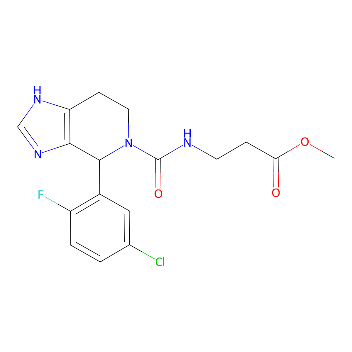 methyl 3-(4-(5-chloro-2-fluorophenyl)-4,5,6,7-tetrahydro-3H-imidazo[4,5-c]pyridine-5-carboxamido)propanoate molecular structure, CAS 1040709-06-5